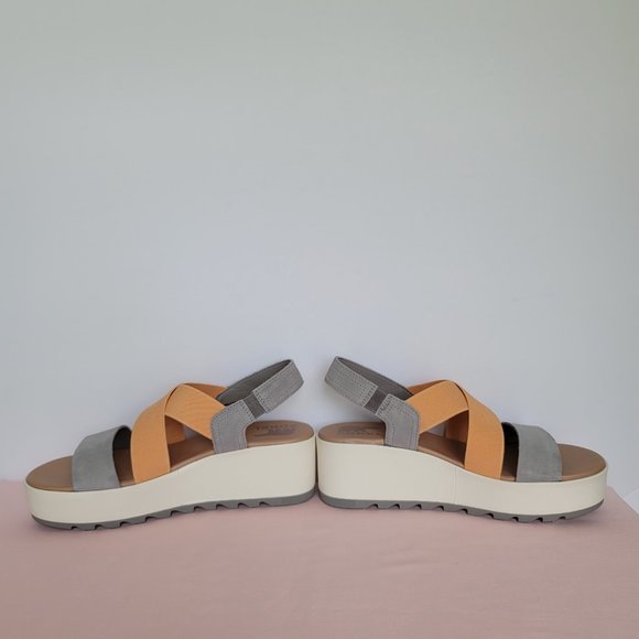 SOREL Cameron Flatform Slingback Suede/Fabric Sandals-Chrome Grey/Chalk Size 9⭐ - Picture 10 of 16